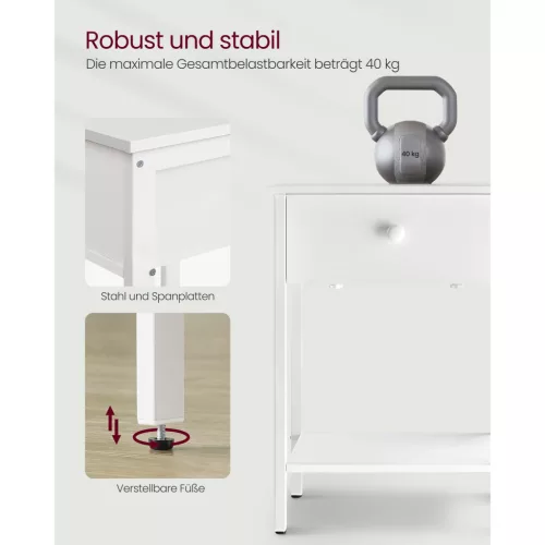 VASAGLE Éjjeliszekrény, Oldalsó Asztal Fiókkal és Polccal, Éjjeliszekrény,