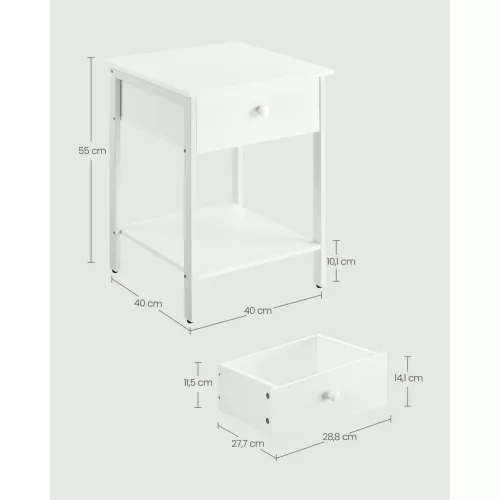 VASAGLE Éjjeliszekrény, Oldalsó Asztal Fiókkal és Polccal, Éjjeliszekrény,