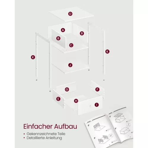 VASAGLE Éjjeliszekrény, Oldalsó Asztal Fiókkal és Polccal, Éjjeliszekrény,