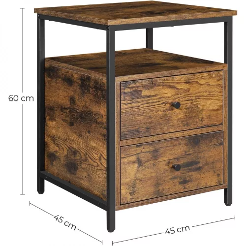 VASAGLE Éjjeliszekrény, Éjjeli asztal, Oldalsó asztal, 45 x 45 x 60 cm, Nyitott polc,