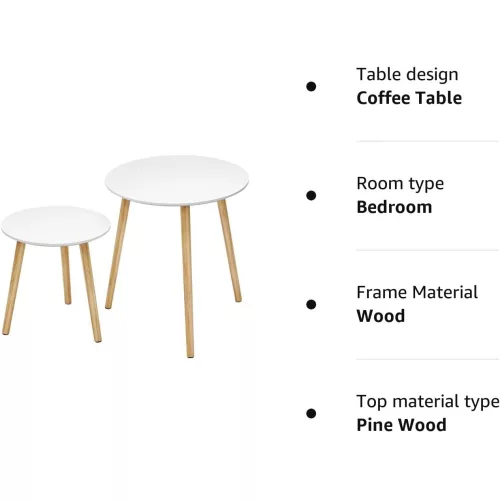 VASAGLE Fészekbe rakható oldalsó asztal, kerek végződésű asztal, 2 darabos