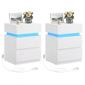   2 db éjjeliszekrény LED világítással, 3 fiókos, fehér 35x40x55cm