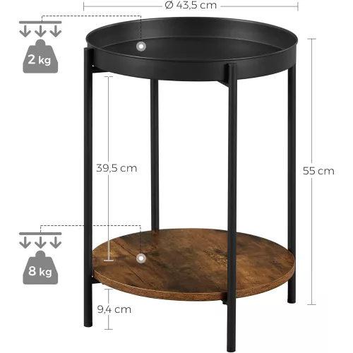 VASAGLE 2 szintes mellékasztal, végasztal mozgatható tálcával, kávézóasztal,