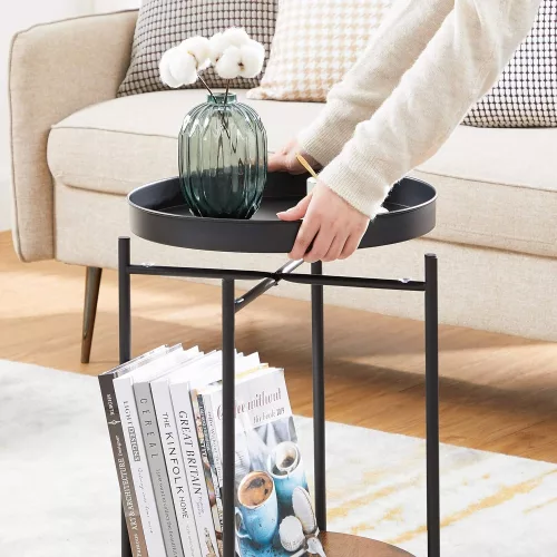 VASAGLE 2 szintes mellékasztal, végasztal mozgatható tálcával, kávézóasztal,