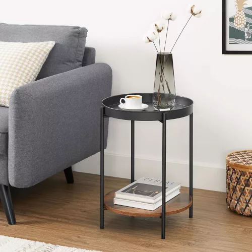 VASAGLE 2 szintes mellékasztal, végasztal mozgatható tálcával, kávézóasztal,