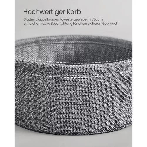 VASAGLE Kis Kerek Oldalsó Asztal, Modern Éjjeliszekrény Szövet Kosárral,