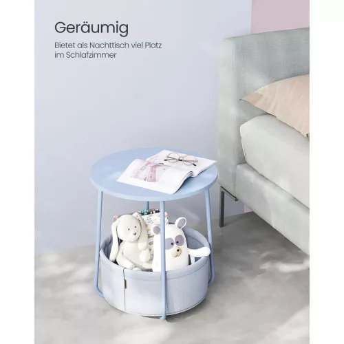 VASAGLE Oldalasztal, Kerek Dohányzóasztal Szövet Kosárral, Tágas, Nappaliba és