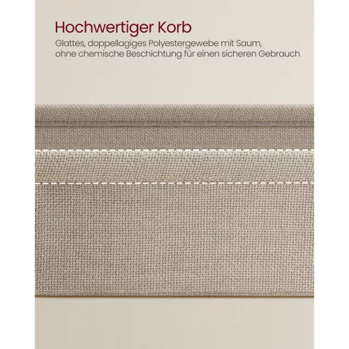 VASAGLE Kis Kerek Oldalsó Asztal, Modern Éjjeliszekrény Szövet Kosárral, Matt Fehér és