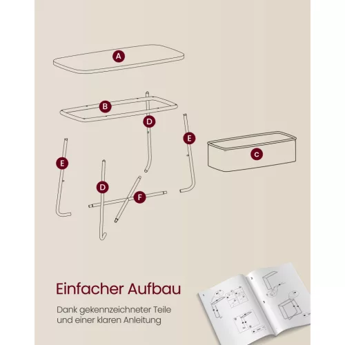 VASAGLE Kis Kerek Oldalsó Asztal, Modern Éjjeliszekrény Szövet Kosárral, Matt Fehér és