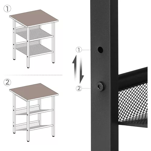 VASAGLE Oldalsó asztal, éjjeliszekrény, végasztal 2 állítható hálós polccal,