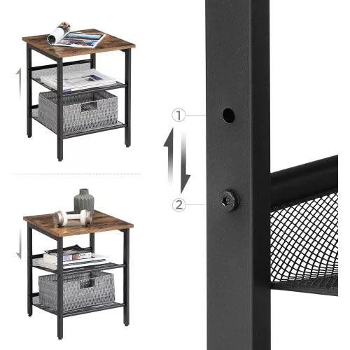 VASAGLE Oldalsó asztal készlet, éjjeliszekrény, ipari stílusú 2 darab