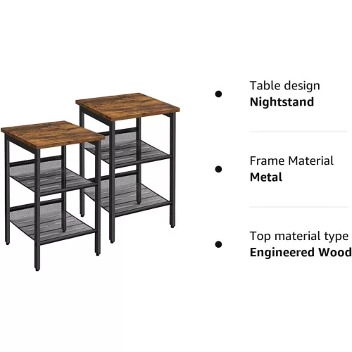 VASAGLE Oldalsó asztal készlet, éjjeliszekrény, ipari stílusú 2 darab