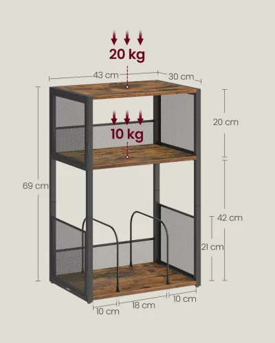 Lemezjátszó állvány, 3 szintes, rusztikus barna, 100 albumig