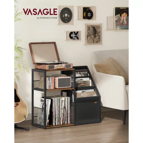 Lemezjátszó állvány, 3 szintes, rusztikus barna, 140 albumig