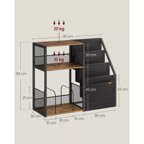 Lemezjátszó állvány, 3 szintes, rusztikus barna, 140 albumig