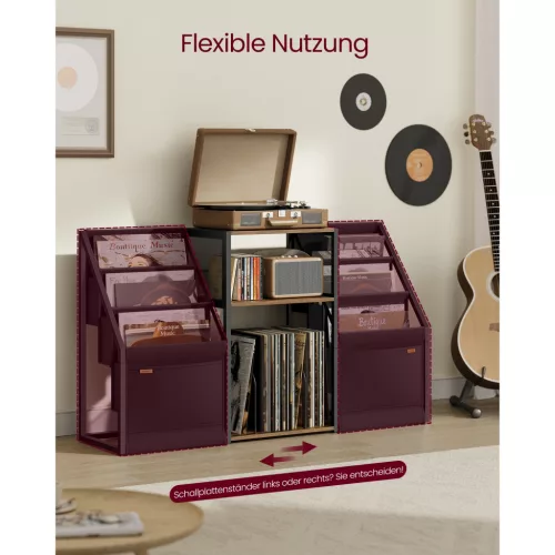 Lemezjátszó állvány, 3 szintes, rusztikus barna, 140 albumig