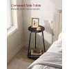 VASAGLE Kerek Oldalsó Asztal, 2 Szintes Éjjeliszekrény, Üveg Tetővel és Forgácslap
