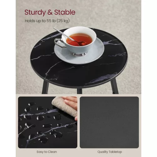 VASAGLE Kerek Oldalsó Asztal, 2 Szintes Éjjeliszekrény, Üveg Tetővel és Forgácslap