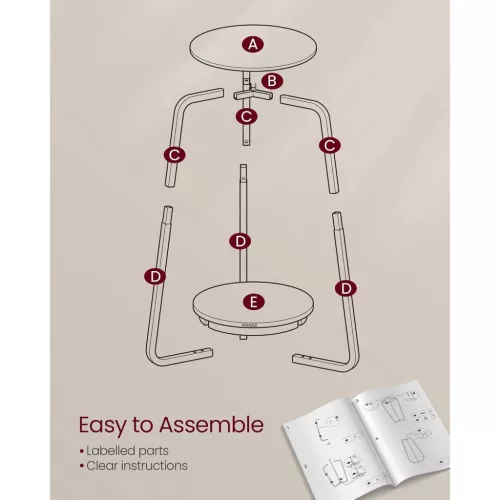 VASAGLE Kerek Oldalsó Asztal, 2 Szintes Éjjeliszekrény, Üveg Tetővel és Forgácslap