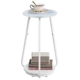 VASAGLE Kerek Éjjeliszekrény 2 Szintes Kanapé Asztal Üveglappal és Forgácslap