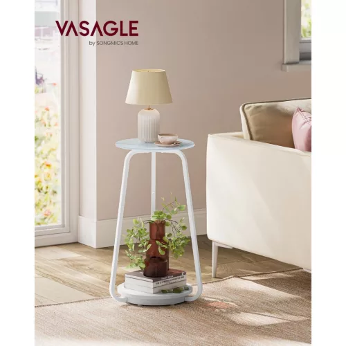 VASAGLE Kerek Éjjeliszekrény 2 Szintes Kanapé Asztal Üveglappal és Forgácslap