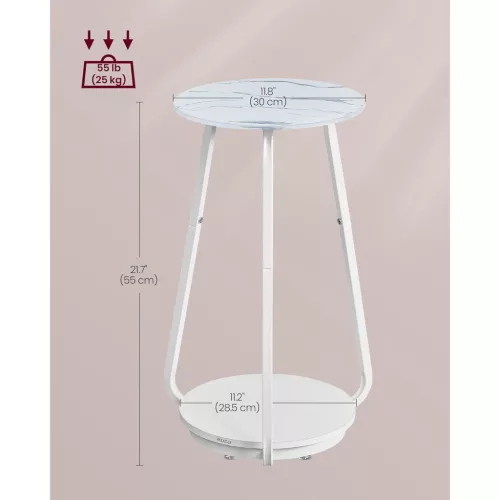 VASAGLE Kerek Éjjeliszekrény 2 Szintes Kanapé Asztal Üveglappal és Forgácslap