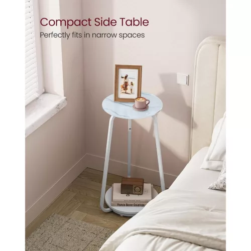 VASAGLE Kerek Éjjeliszekrény 2 Szintes Kanapé Asztal Üveglappal és Forgácslap