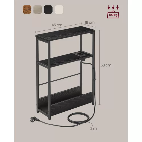 VASAGLE Oldalsó Asztal Beépített Konnektorral, Keskeny 3 Szintes Oldalsó Asztal, Kis