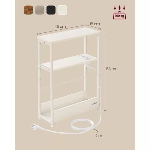 VASAGLE Keskeny Oldalasztal Beépített Hálózati Csatlakozóval, 3 Szintes