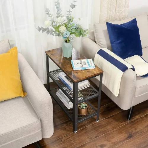 VASAGLE Oldalsó asztal, végasztal, dekoratív asztal 2 hálós polccal, előszoba, nappali,