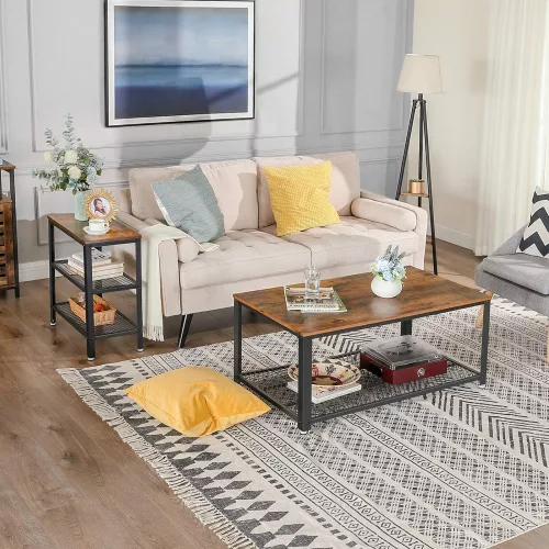 VASAGLE Oldalsó asztal, végasztal, dekoratív asztal 2 hálós polccal, előszoba, nappali,