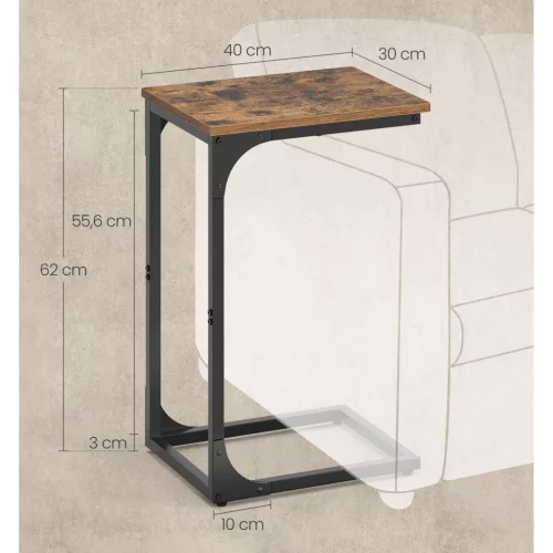 VASAGLE C-alakú dohányzóasztal, kis oldalasztal kanapéhoz, fém vázas asztal nappaliba,