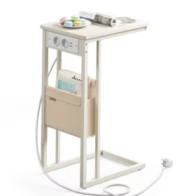 VASAGLE oldalsó asztal, éjjeliszekrény aljzatokkal, C alakú, dohányzóasztal kis terekhez, 2