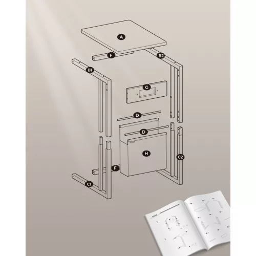 VASAGLE oldalsó asztal, éjjeliszekrény aljzatokkal, C alakú, dohányzóasztal kis terekhez, 2