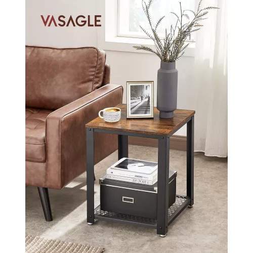 VASAGLE Oldalsó, Ipari Vég, Kávéasztal, Fémvázzal, Könnyen Összeszerelhető, Nappali,