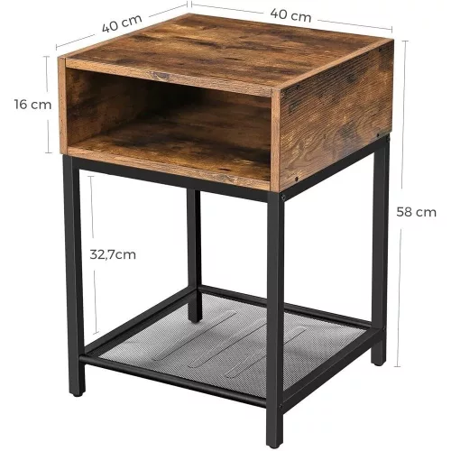 VASAGLE Éjjeliszekrény, asztal, végződő asztal nyitott rekeszzel és hálós polccal, nappali