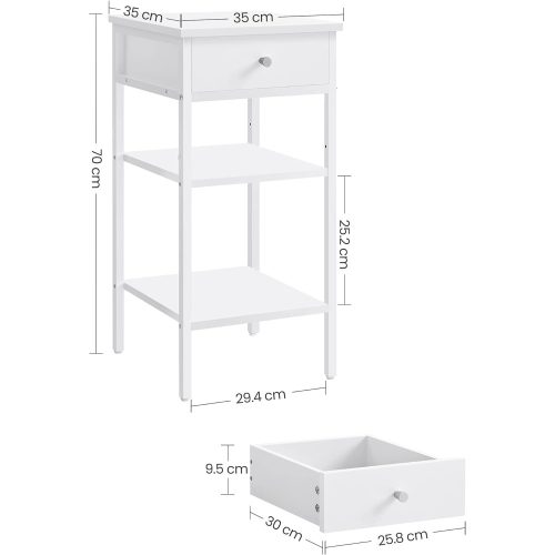 VASAGLE Éjjeliszekrény, Végeasztal, Magas Éjjeli Szekrény fiókkal és 2 tárolópolccal,