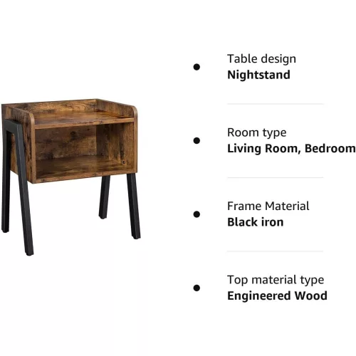 VASAGLE Éjjeliszekrény, halmozható mellékszékkel, nyitott rekeszel, éjjeli szekrény,