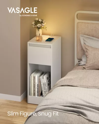 Éjjeliszekrény USB aljzattal, LED világítással, fehér 40x30x50cm