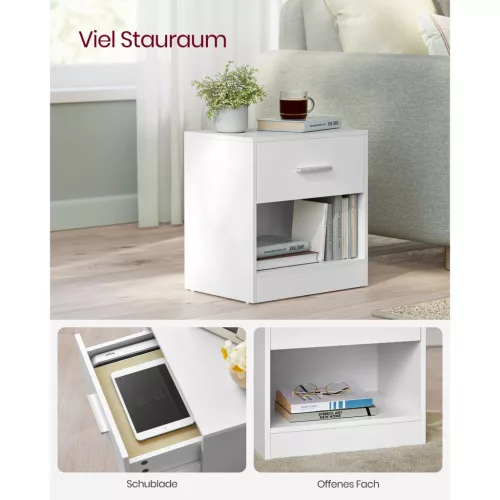 VASAGLE Éjjeliszekrény, Oldalsó Asztal Fiókkal, Fogantyúval, Nyitott Rekesszel,