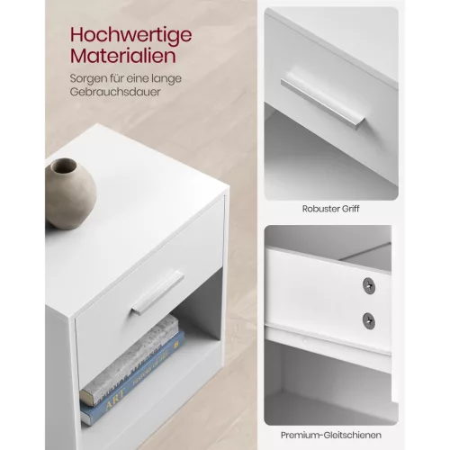 VASAGLE Éjjeliszekrény, Oldalsó Asztal Fiókkal, Fogantyúval, Nyitott Rekesszel,