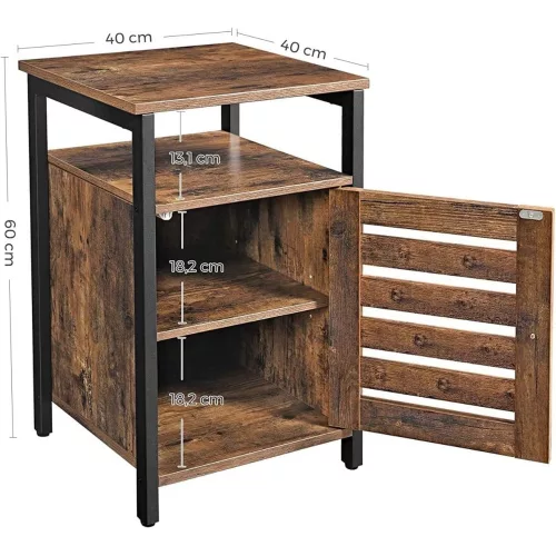 VASAGLE Éjjeliszekrény, Éjjeli asztal 2 polccal, Állítható polc, Acél váz, 40 x 40 x 60 cm,