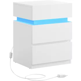 VASAGLE Éjjeliszekrény, állítható többszínű LED szalaggal, 3 fiókkal, modern stílusú