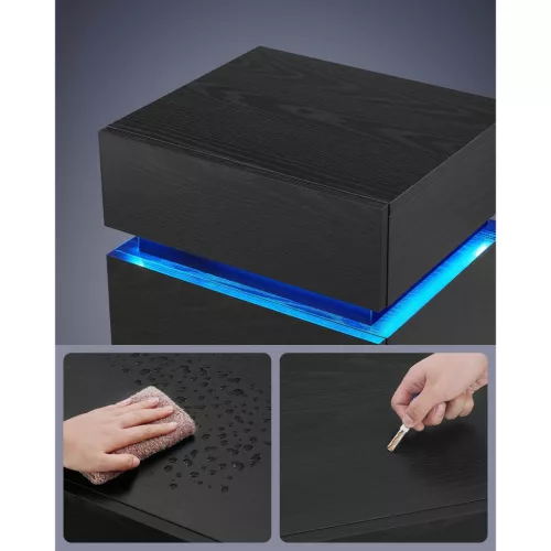 Éjjeli szekrény LED világítással, 3 fiókkal, fekete 35x40x55cm