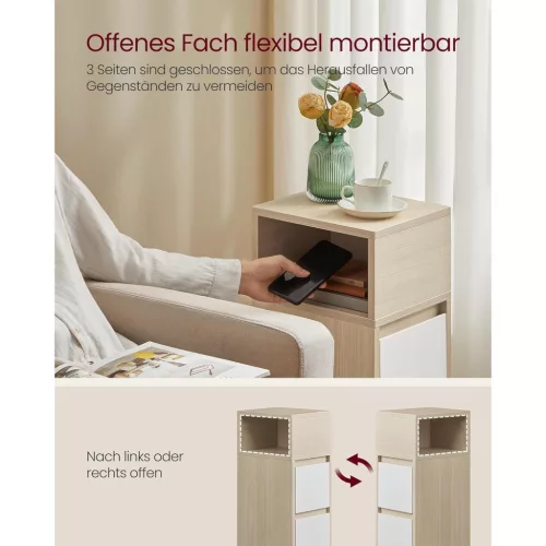 Keskeny éjjeli szekrény, lerakó asztal, tölgy-fehér