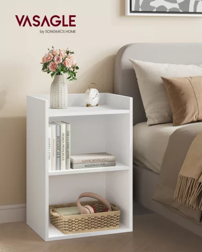 Éjjeli szekrény nyitott rekeszekkel, állítható polccal, felhőfehér