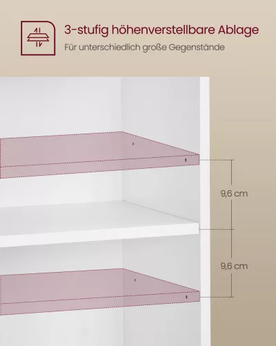 Éjjeli szekrény nyitott rekeszekkel, állítható polccal, felhőfehér