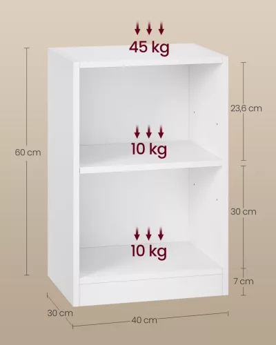 Éjjeli szekrény nyitott rekeszekkel, állítható polccal, felhőfehér