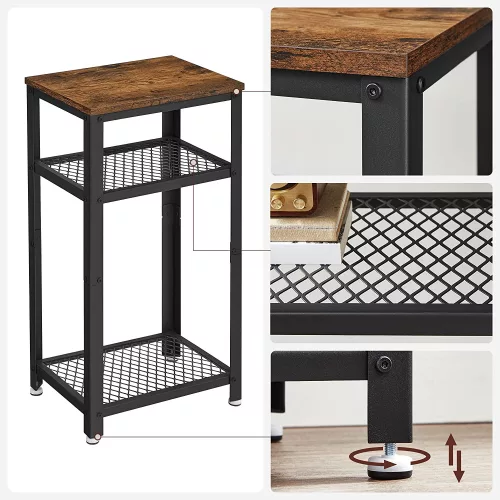VASAGLE Vintage végeasztal, oldalasztal 2 hálós polccal, hangsúlyos asztal állítható