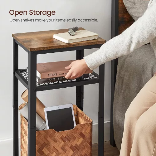 VASAGLE Vintage végeasztal, oldalasztal 2 hálós polccal, hangsúlyos asztal állítható